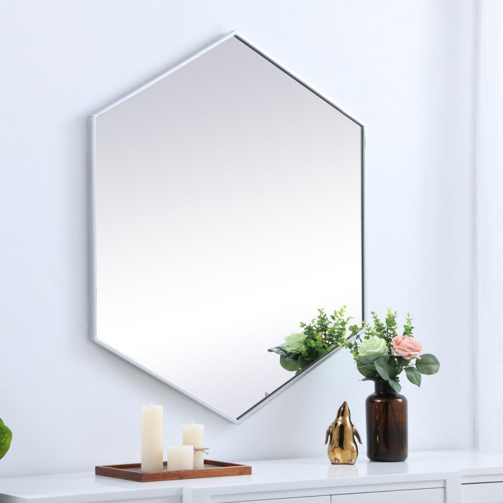 Elegant Decker Metal Frame Hexagon Mirror 38" MR4538S - Silver