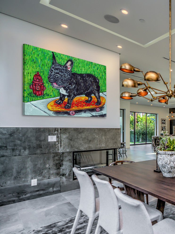 "French Bulldog Skateboarding" Painting Print on Wrapped Canvas, 30"x20"