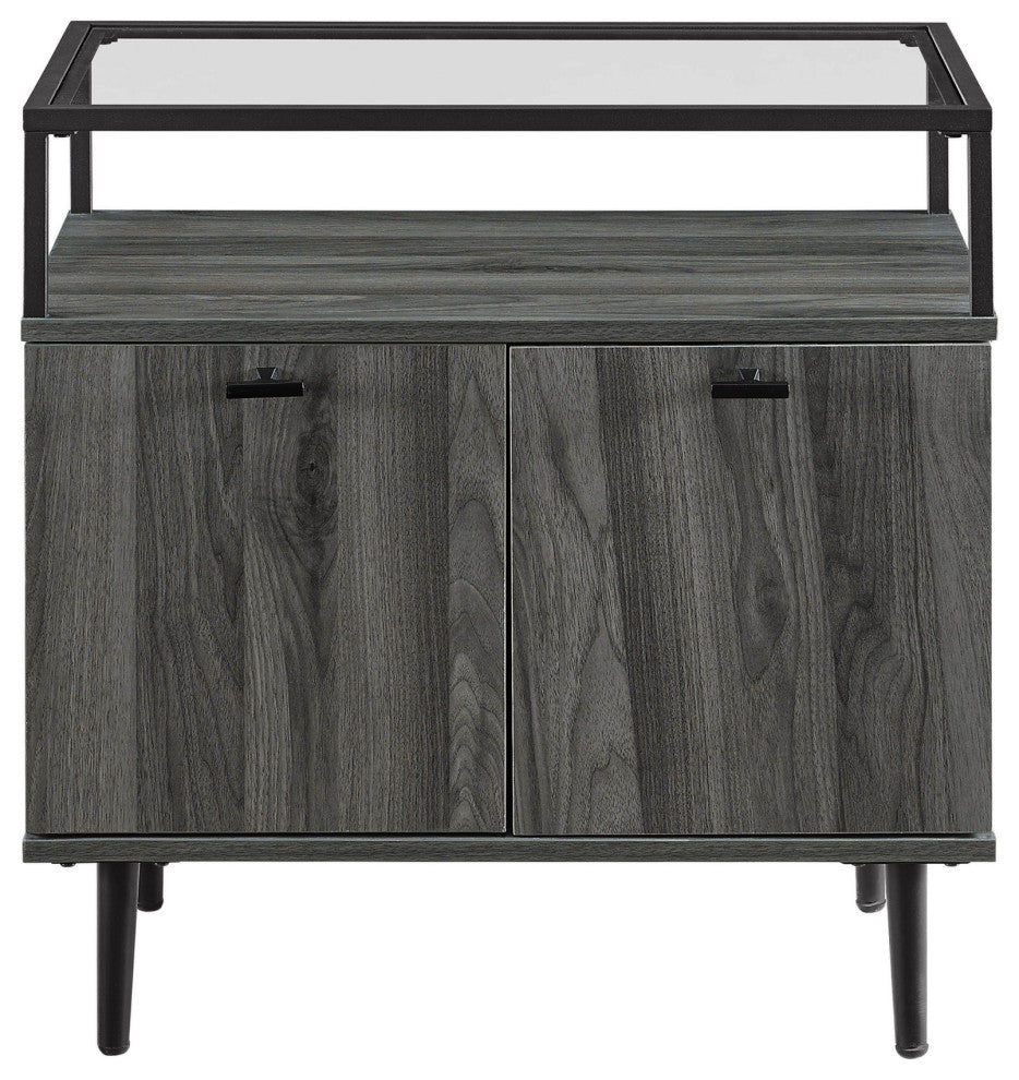 Modern Glass Top 2-Door Nightstand - Slate Grey