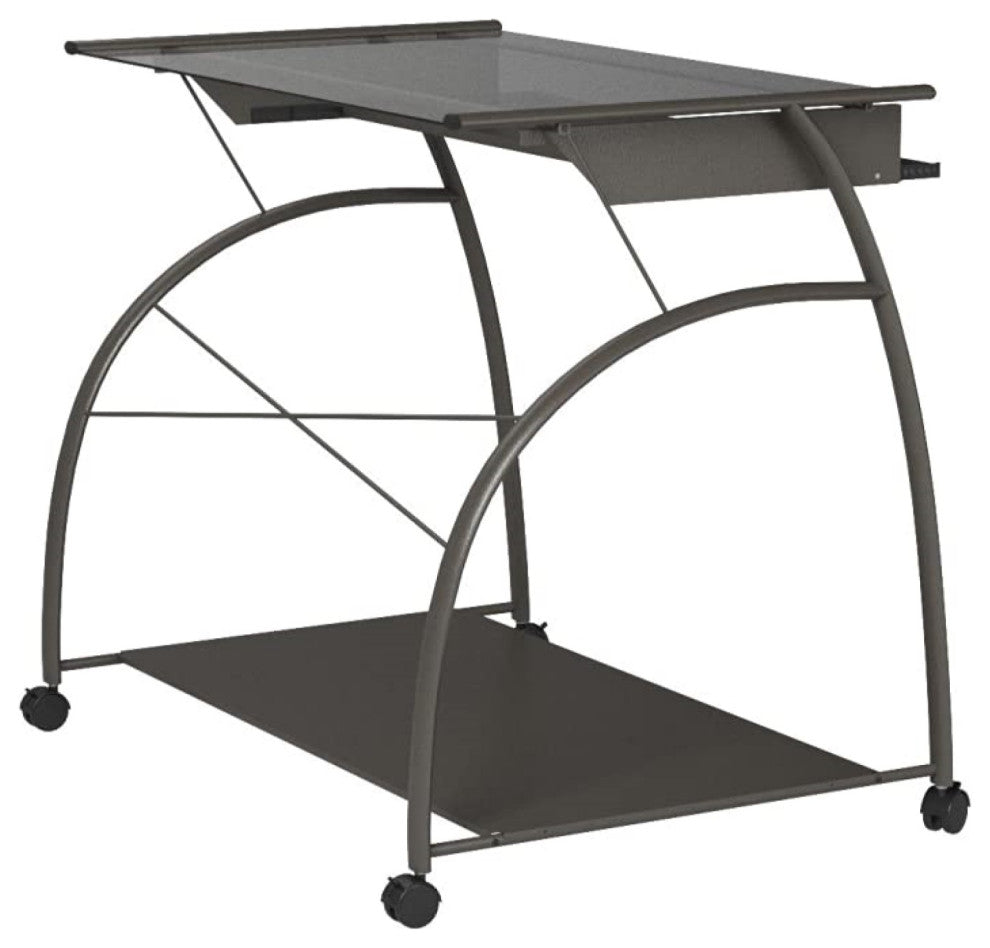 HomeRoots Sleek Pewter and Glass Computer Desk.
