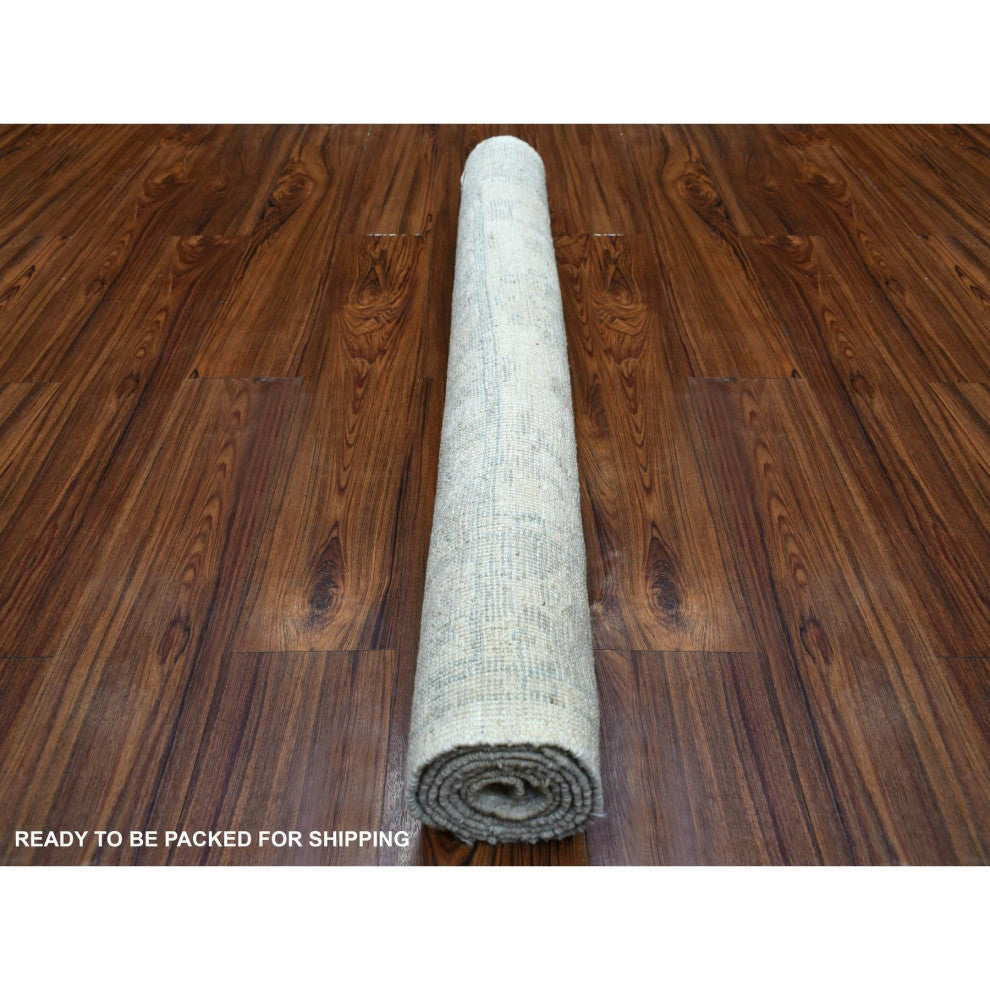 Beige Angora Oushak with All Over Design Hand Knotted Afghan Wool Rug, 4'0"x6'0"