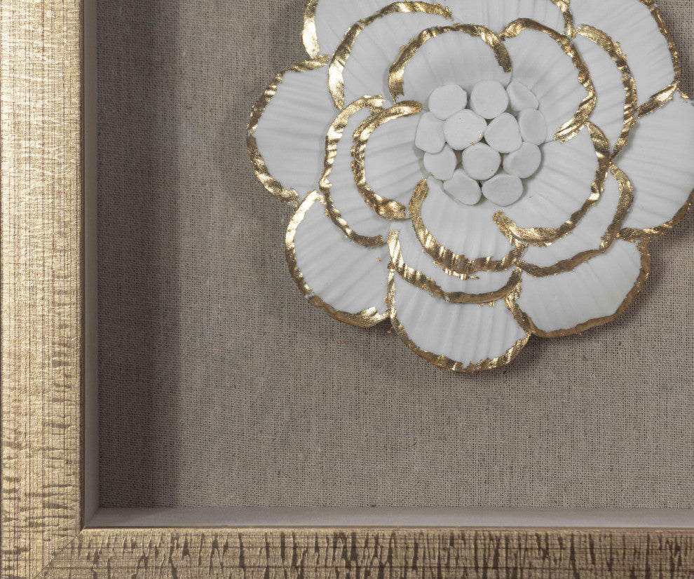 Gold Ceramic Flower Shadow Box Wall DÃ©cor (MS39291AP)