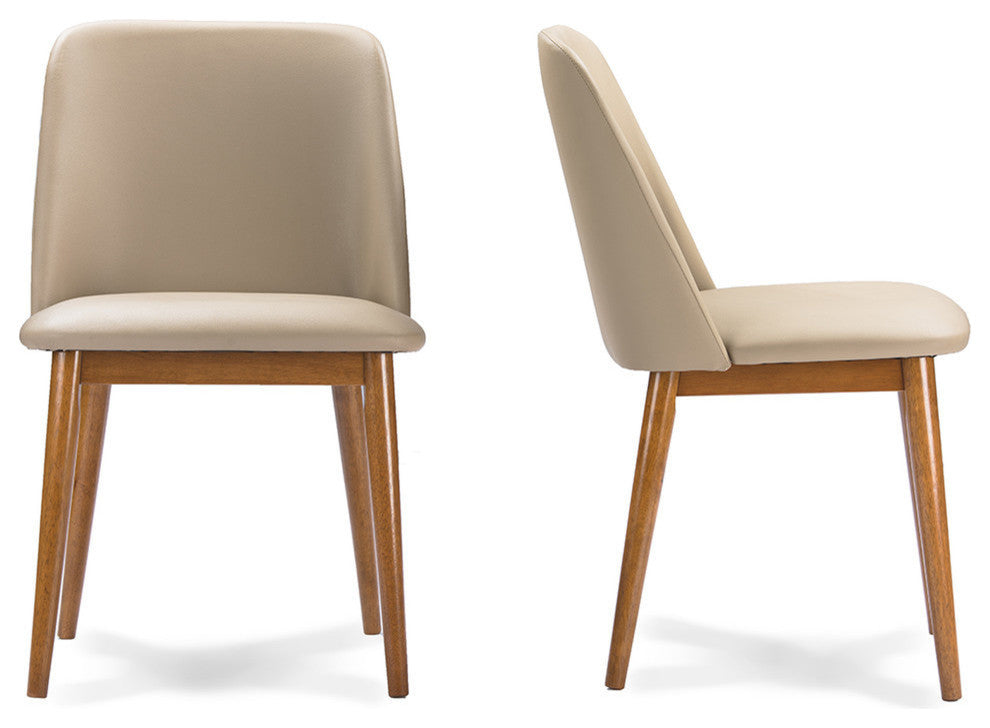 Lavin "Walnut" Light Brown/Beige Faux Leather Dining Chair, Set of 2