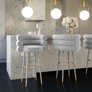 Betty Velvet Barstool, Grey, Counter Height
