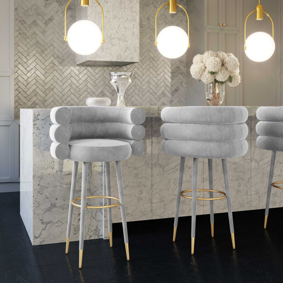 Betty Velvet Barstool, Grey, Counter Height