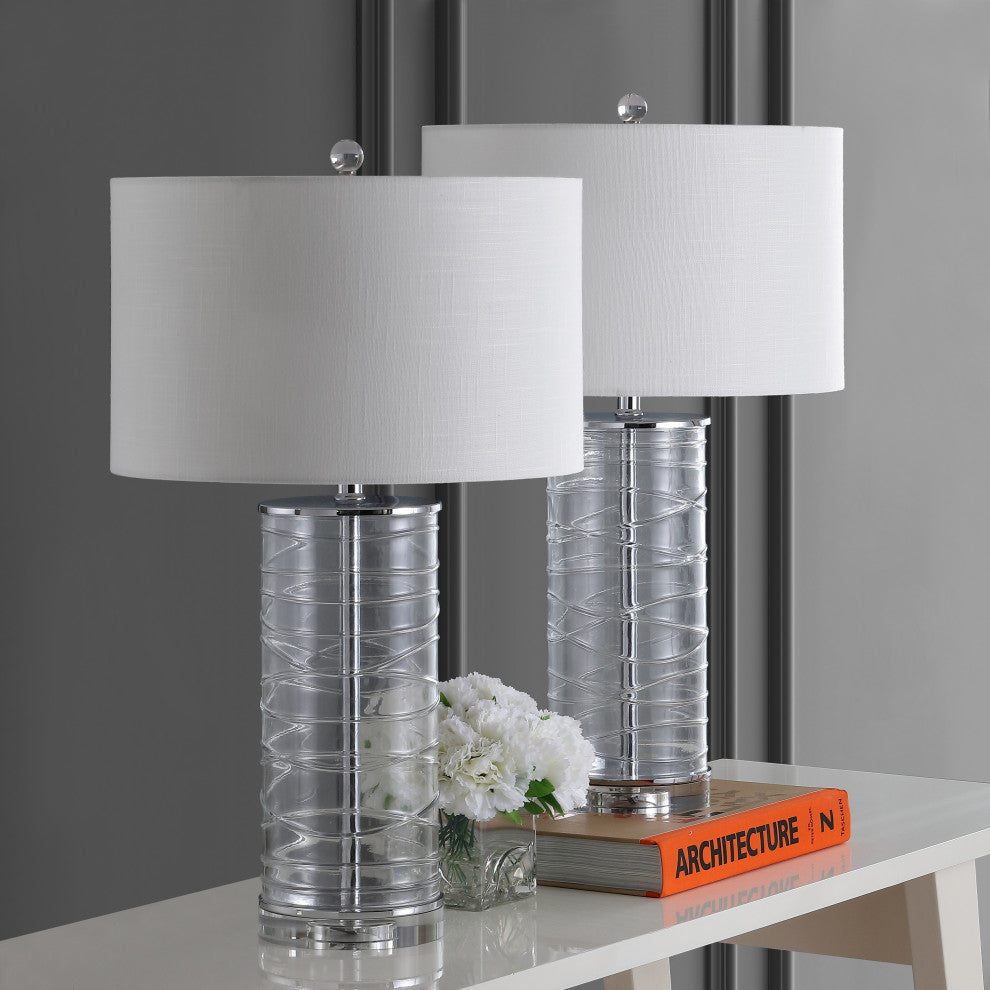 Cole 27.5" Fused Glass Cylinder LED Table Lamp, Set of 2, Clear
