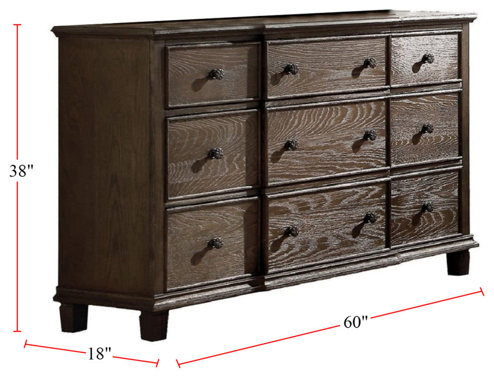 9 Drawers Weathered Oak Dresser