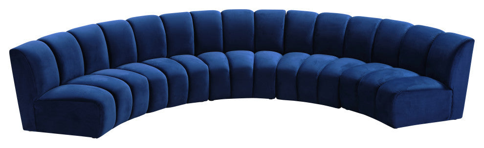 Infinity Channel Tufted Velvet Modular Chair, Navy, 5 Piece