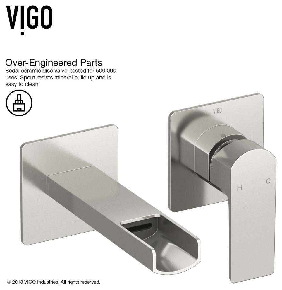 VIGO Atticus 5" H Single Handle Wall Mount Bathroom Faucet, Brushed Nickel