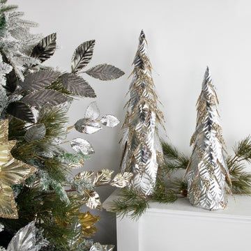 20" Platinum and Champagne Sequins Table-Top Layered Christmas Cone Tree
