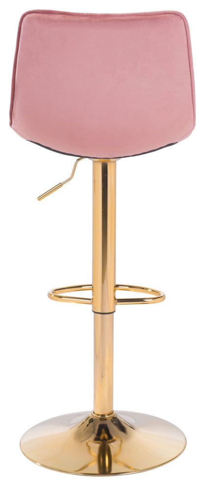 Bar Stool Chair Barstool, Steel Metal, Fabric, Pink, Gold, Kitchen Cafe Bistro