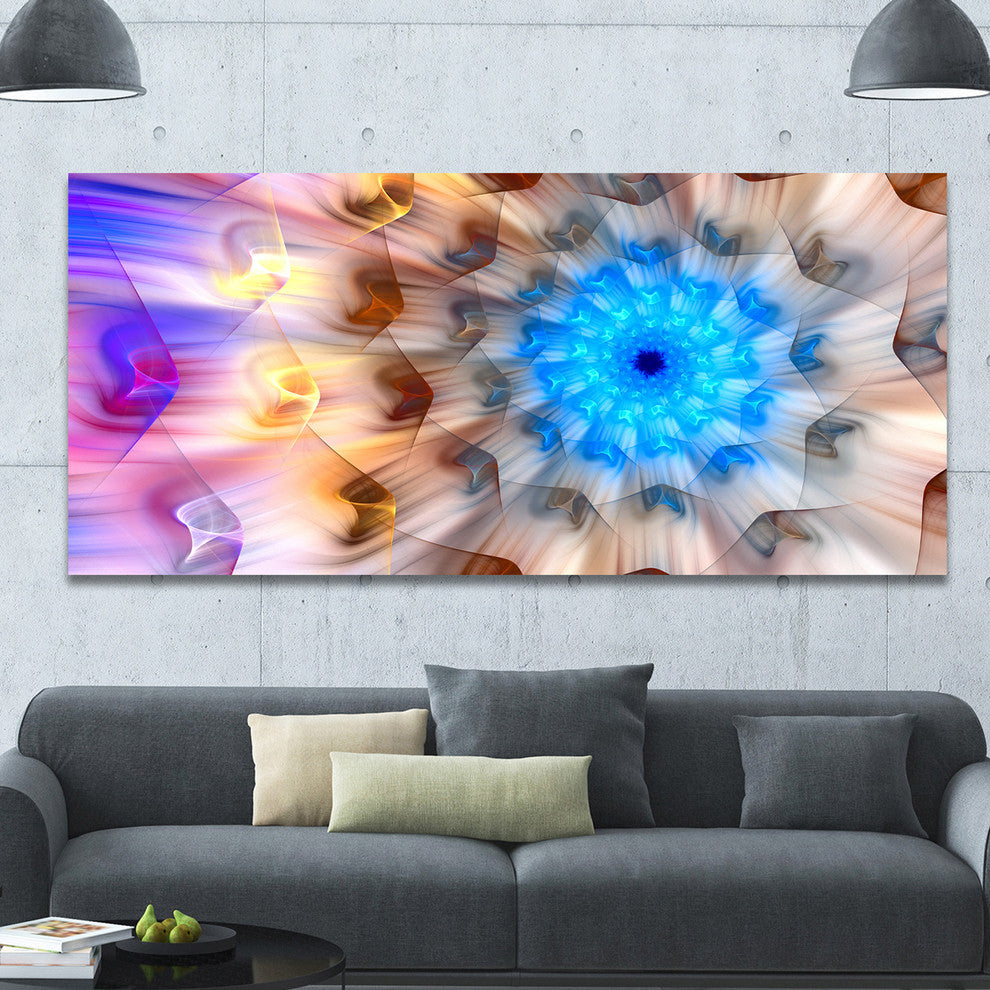 Blue Fractal Petals Dandelion, Large Floral Canvas Art Print, 60"x28"