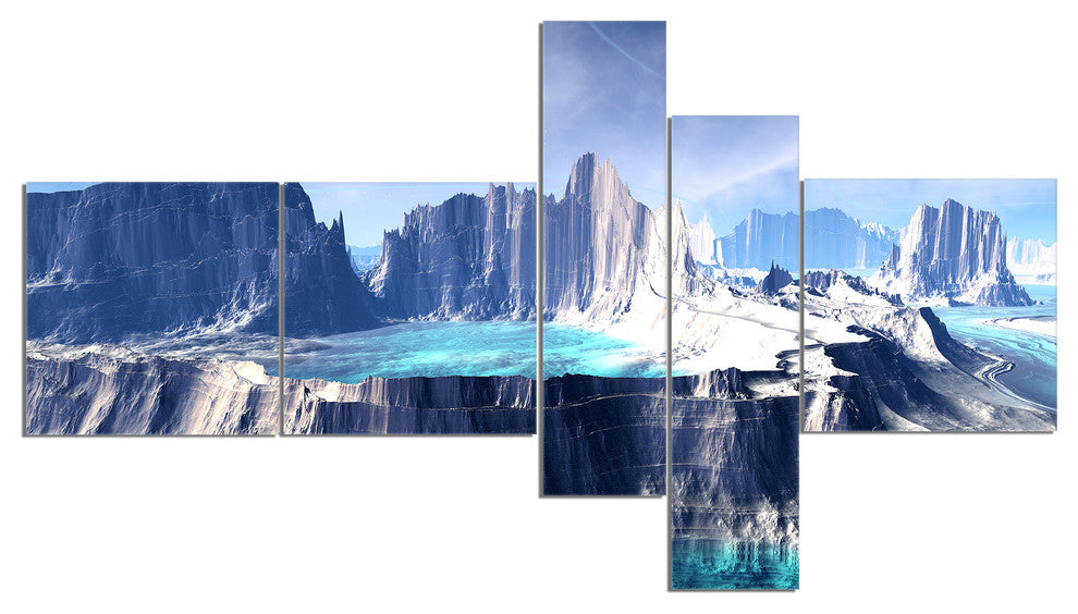 3D Rendered Fantasy Alien Planet, Large Landscape Canvas Art, 60"x32", 5 panels