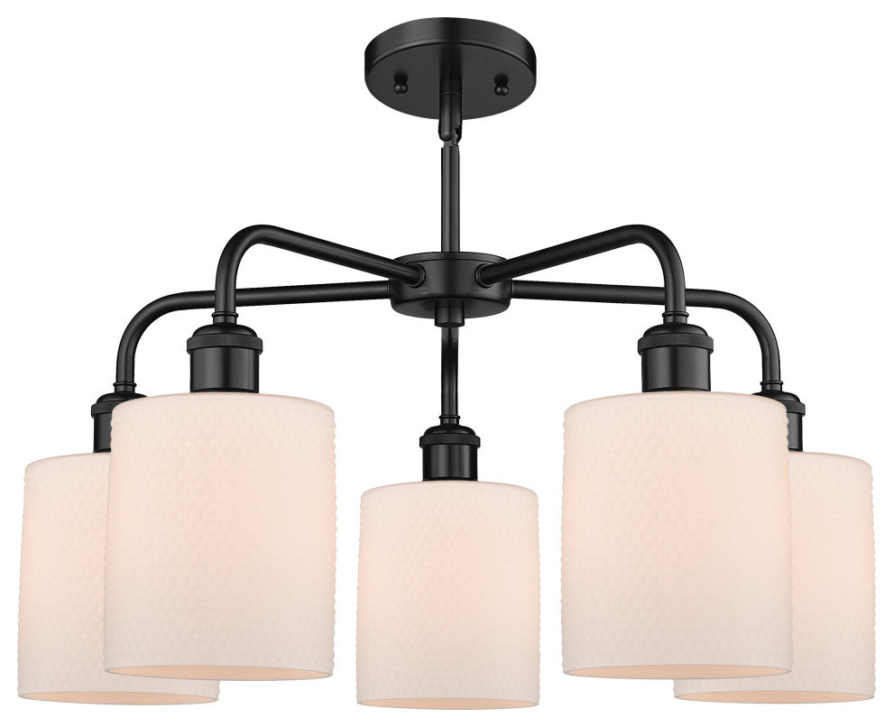 Cobbleskill 5-Light 23" Stem Chandelier, Matte Black Finish, Matte White Shade