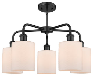 Cobbleskill 5-Light 23" Stem Chandelier, Matte Black Finish, Matte White Shade