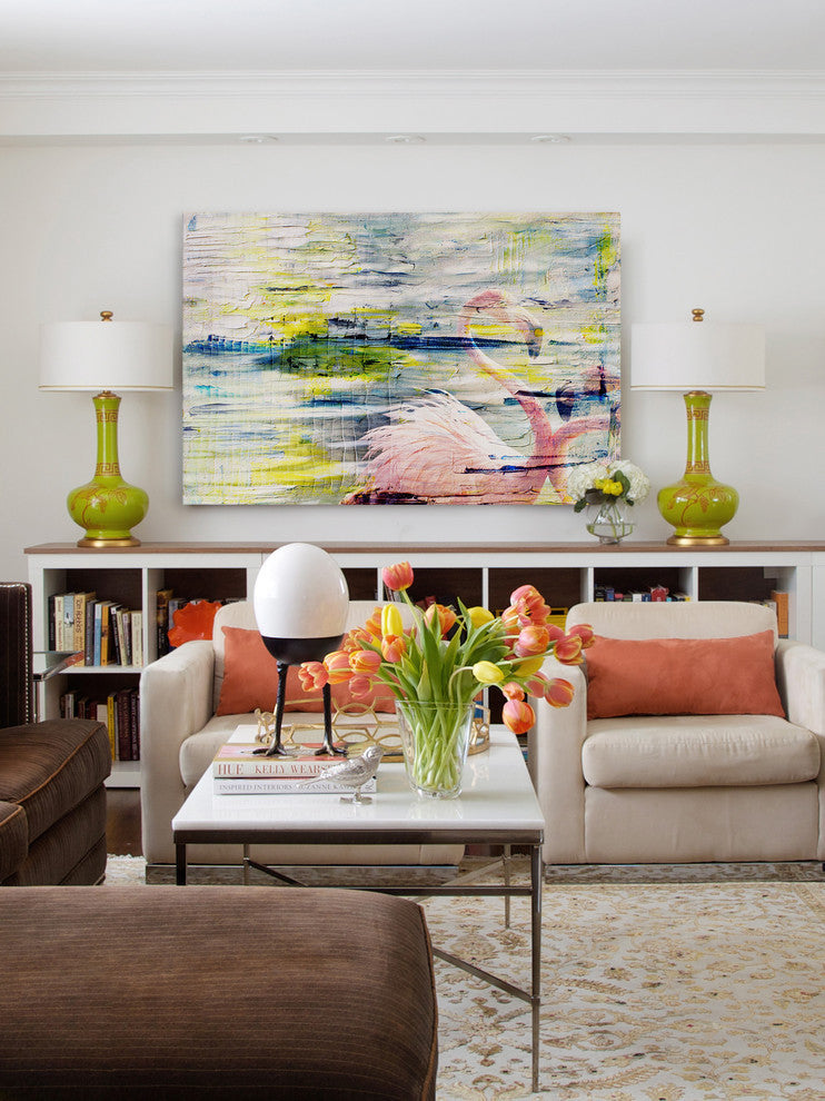"Flamingo Style" Painting Print on Wrapped Canvas, 36"x24"