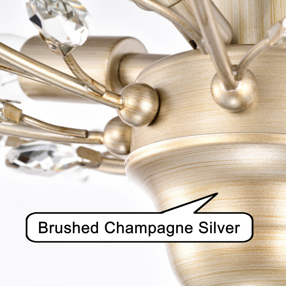 Cathy 4-Light Crystal Leaves Flush Mount in Brushed Champagne Silver Finish
