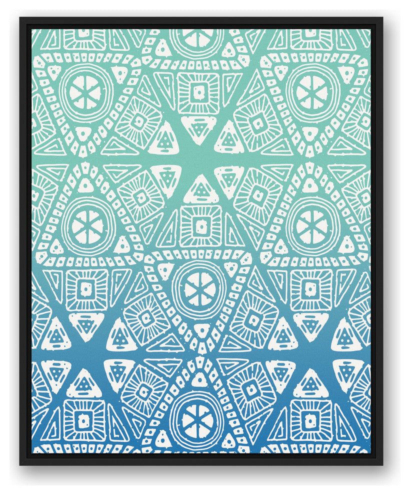 Blue Sunset Tribal Pattern  24x30 Black Floating Framed Canvas