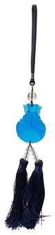 Crystal Glass Fengshui Fortune Blue Foo Dogs Lions Decor Tassel, Hws2194