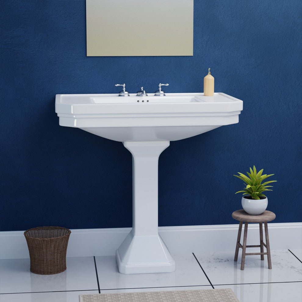 Large White Victorian Vitreous Bathroom Pedestal Sink 8 Inc Widespread Set of 2