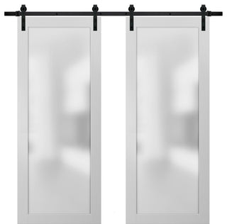 Planum 2102 Interior Closet Double Barn Doors 64x80 White Silk & Hardware 13FT
