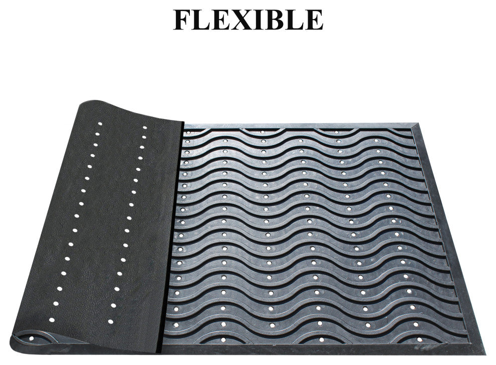 Wavy 100% Rubber Clean Step Scraper Doormat, 24"x36"