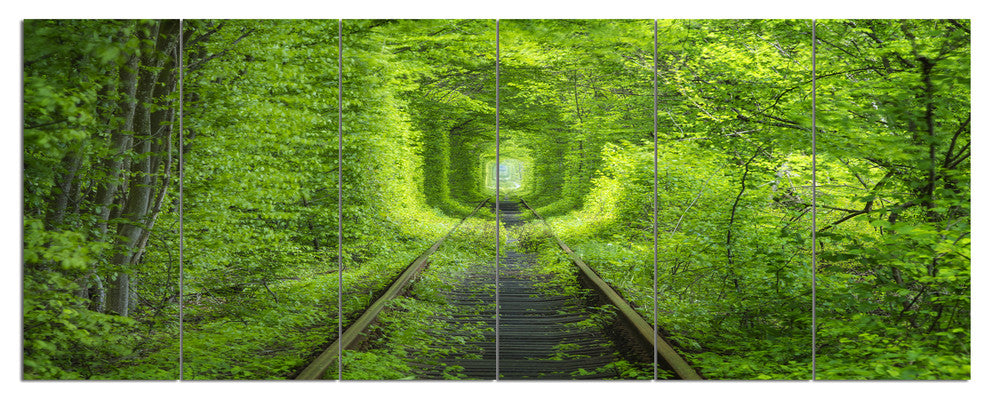 Forest around Rail Way Tunnel, Landscape Canvas Art Print, 70"x28", 6 Panels