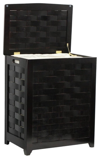 Rectangular Veneer Laundry Wood Hamper with Interior Bag, Mahogany