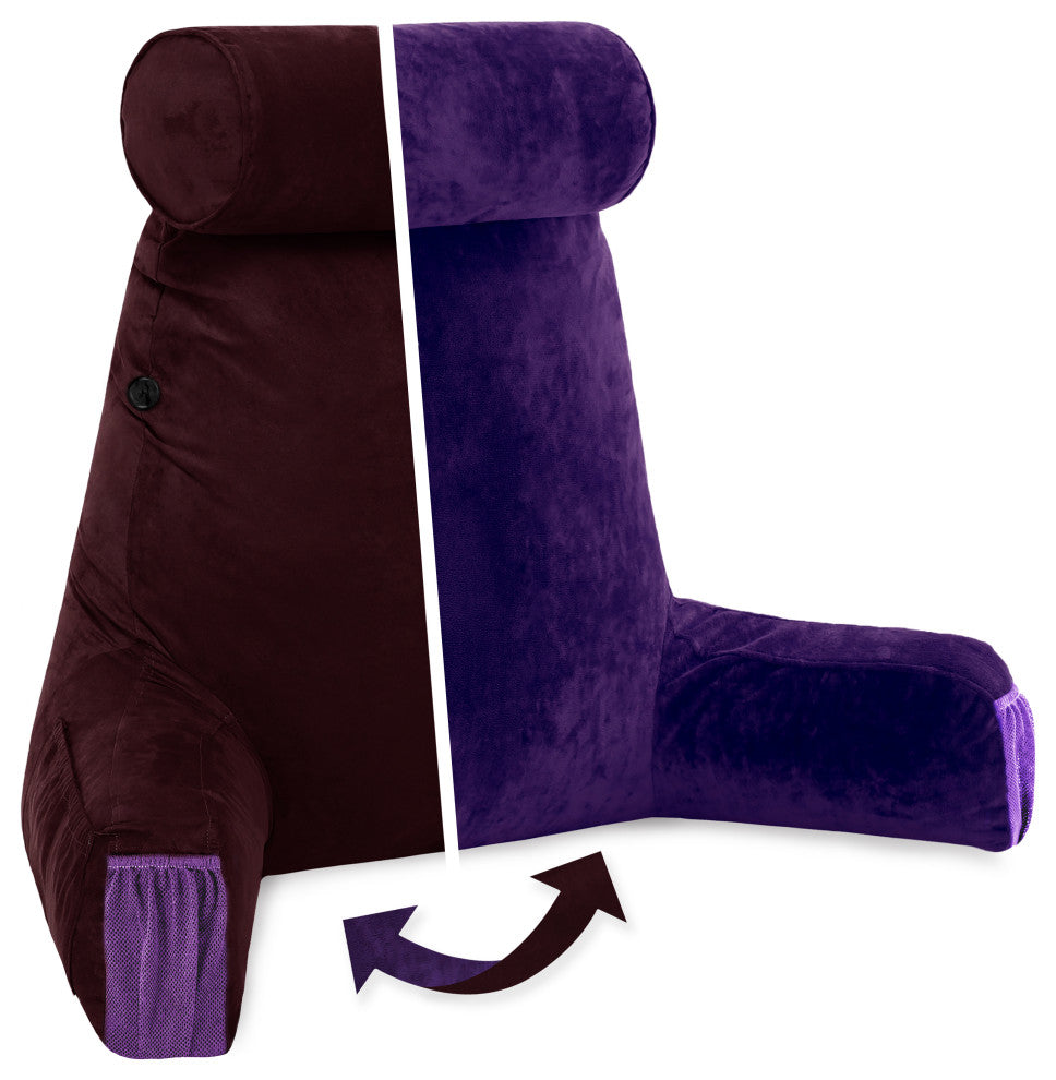 Medium Husband Pillow Mauve Purple Removable Neck Roll, Reversible Cover