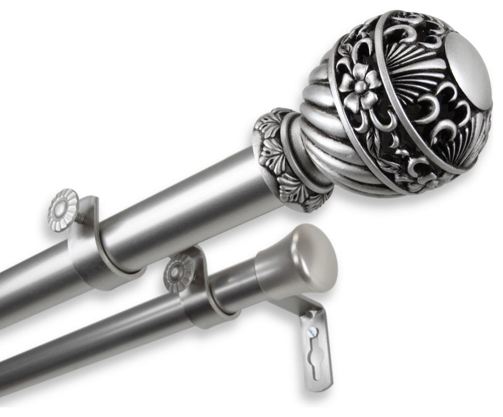 Stefan 1" Double Curtain Rod, Satin Nickel, 48-84"