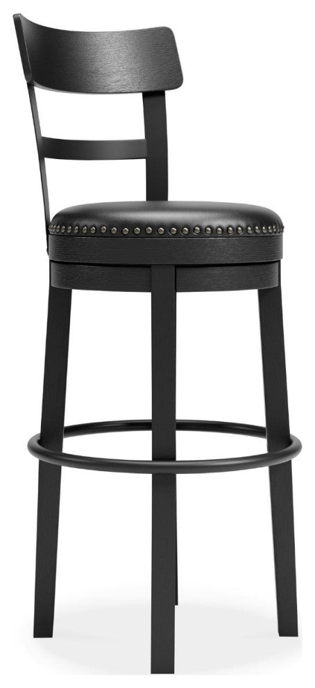 Valebeck Black Tall Upholstered Swivel Barstool