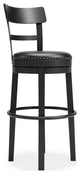 Valebeck Black Tall Upholstered Swivel Barstool