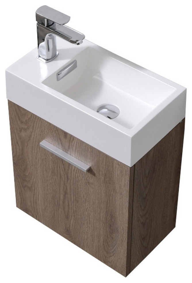Bliss 18" Wall Mount Bathroom Vanity, Butternut