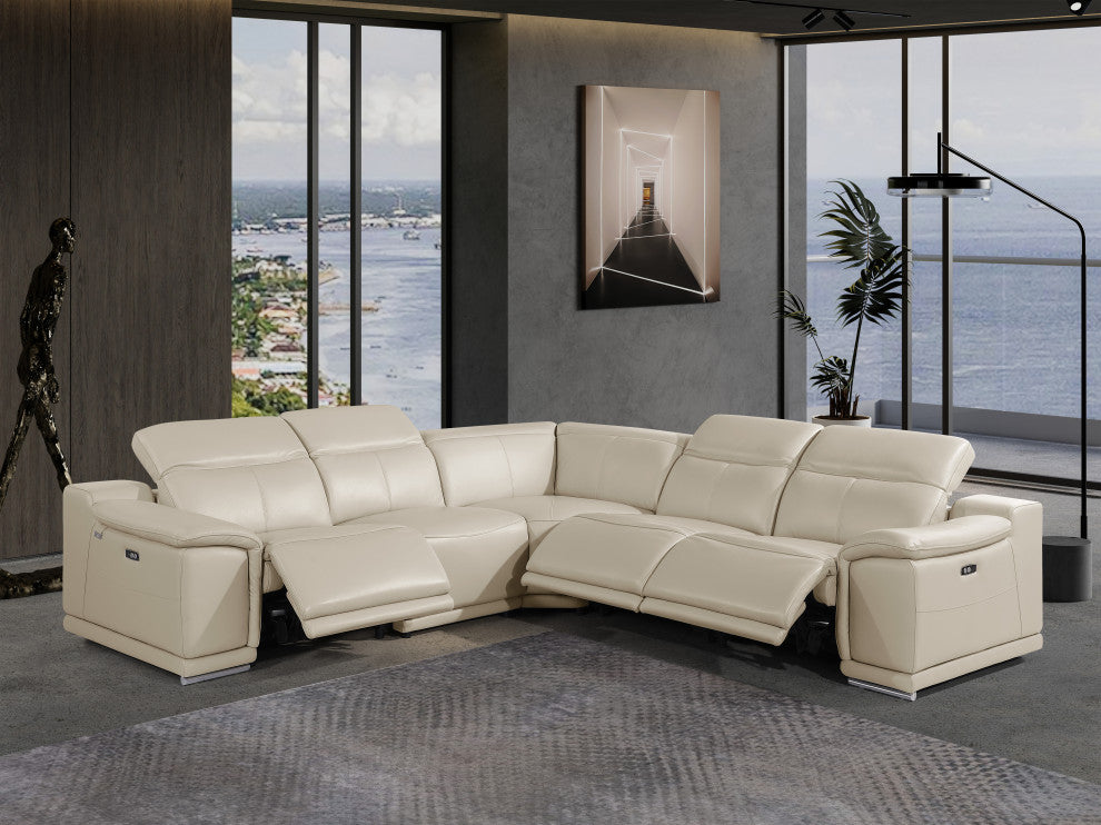 Federico 5-Piece L-Shaped Top Grain Italian Leather Sectional, Beige