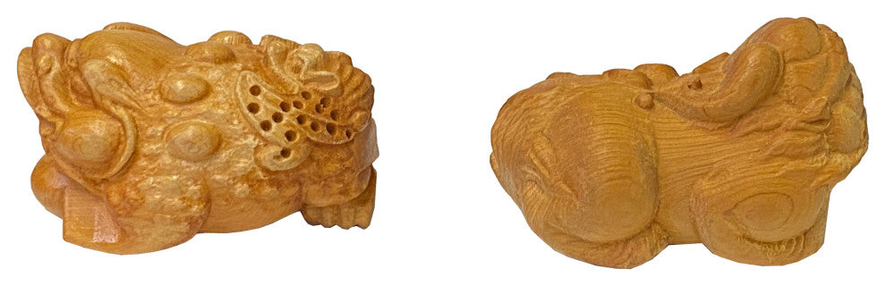 Chinese Pair Wood Carved Mini Mythical Pixiu FengShui Figures Hws2367