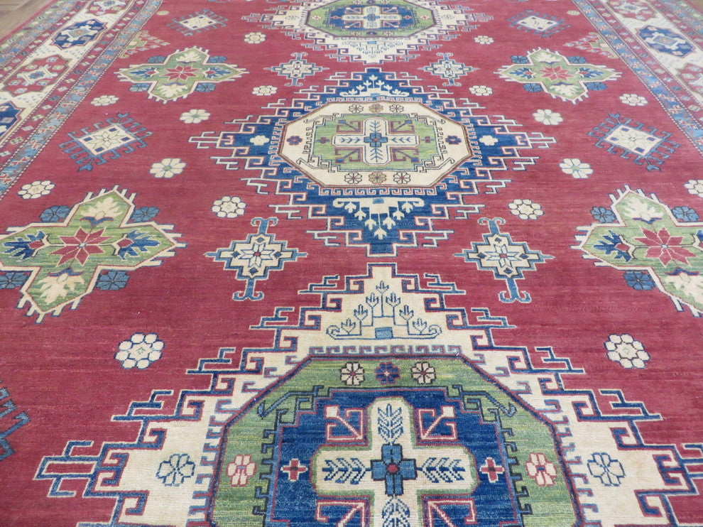 9'10x13'7 Hand Knotted Rust Red Kazak Oriental Rug Vegetable Dyed