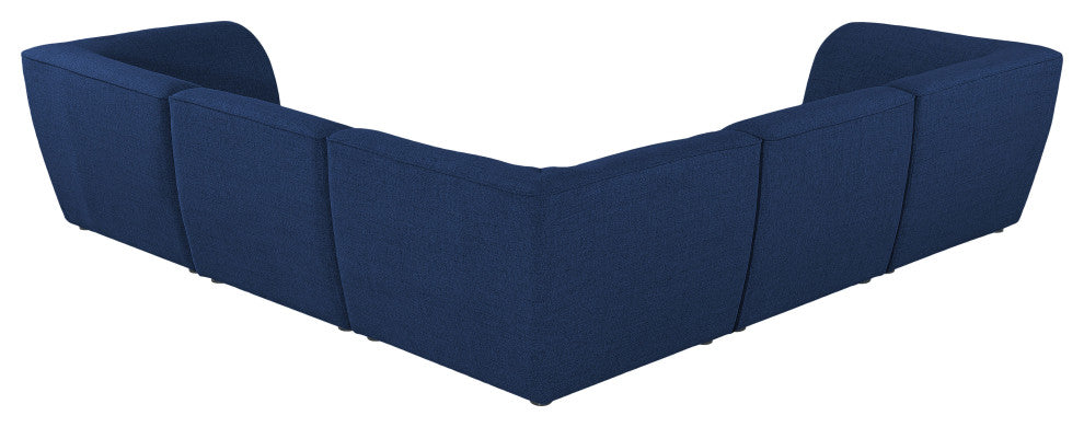 Miramar Linen Textured Fabric  5-Piece Modular L-Shaped Sectional, Navy
