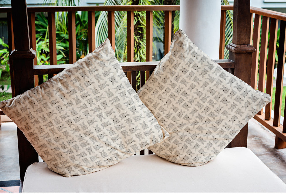 Criss Cross Bunnies Easter Indoor/Outdoor Throw Pillow, Whisper White, 18x18"