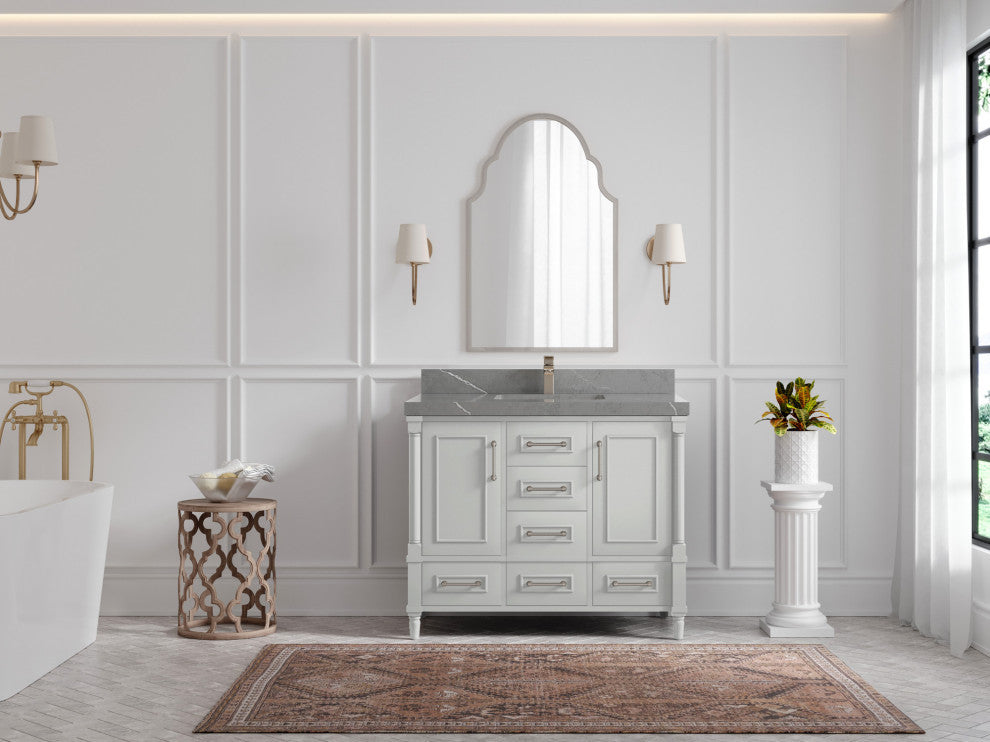 Aberdeen 42 Single Sink Bath Vanity in Coventry Gray 2" Piatra Gray
