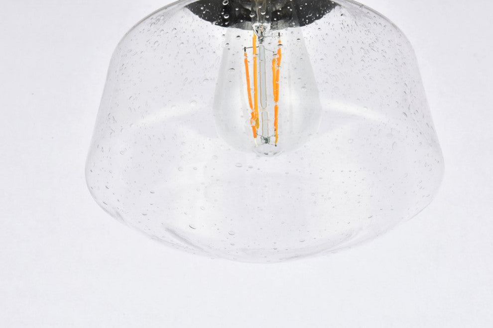 Leighton 1-Light Black and Clear seeded Glass Plug-In Pendant