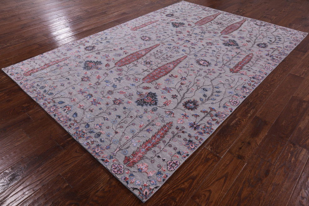 Persian Ziegler Wool and Silk Hand Knotted Rug 6' 1" X 9' 0"- Q6284