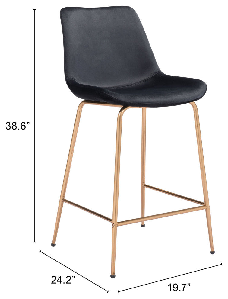 Counter Stool Chair, Steel Metal, Fabric, Black, Gold, Bar Kitchen Cafe Bistro
