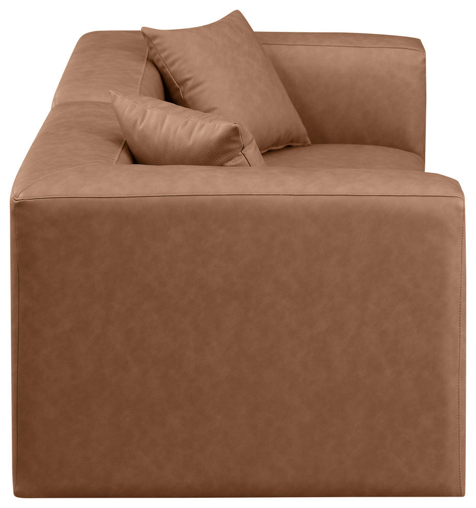 Cube Upholstered Modular Sofa, Brown, 2-Piece: 2 Corner Chair, Vegan Leather