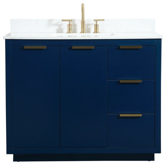42" Single Bathroom Vanity, Blue, With Backsplash