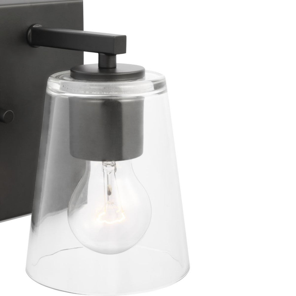 Vertex Collection One-Light Matte Black Clear Glass Contemporary Bath Light
