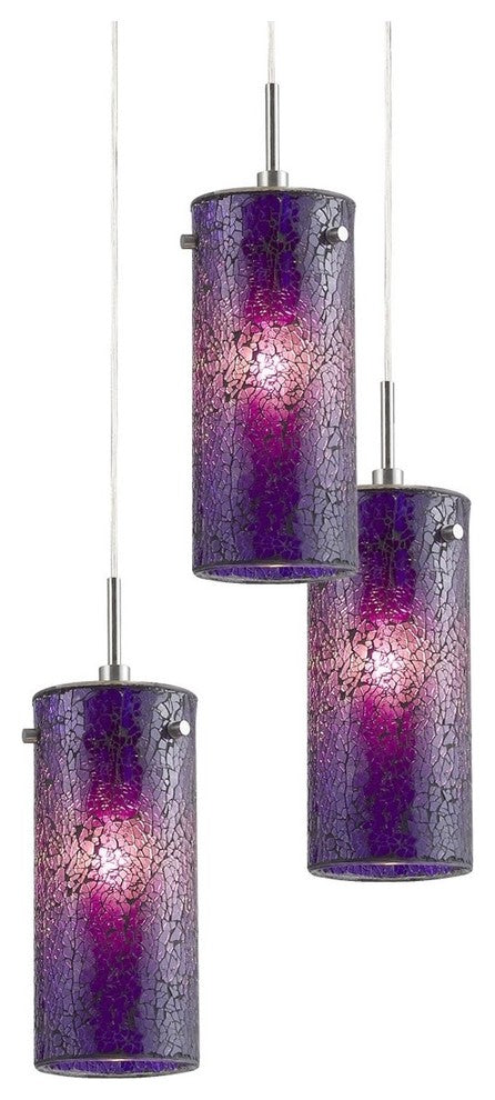 Tube Multi-Light Pendant Cluster, Satin Nickel, Mosaic Purple