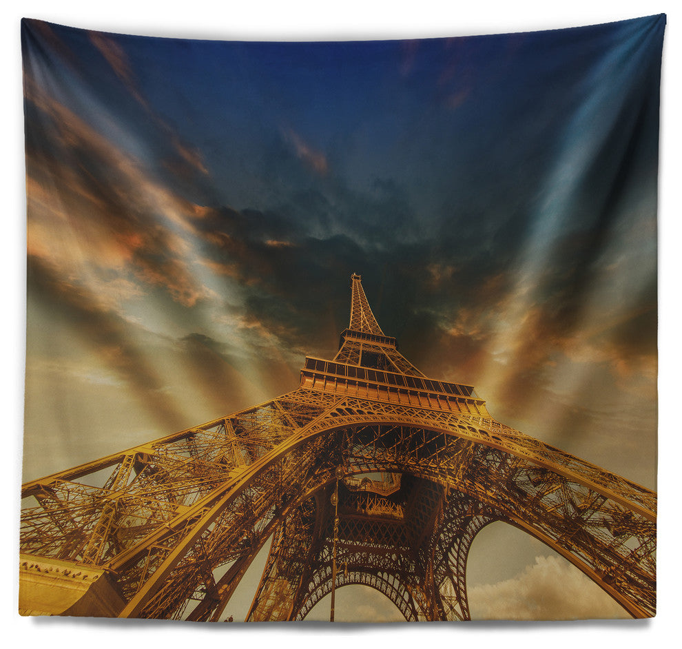 Dramatic Sky above Paris Paris Eiffel Towerin Paris Wall Tapestry, 92"x78"