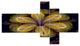Black Yellow Fractal Flower Pattern, Contemporary Canvas Art, 60"x32", 5 panels