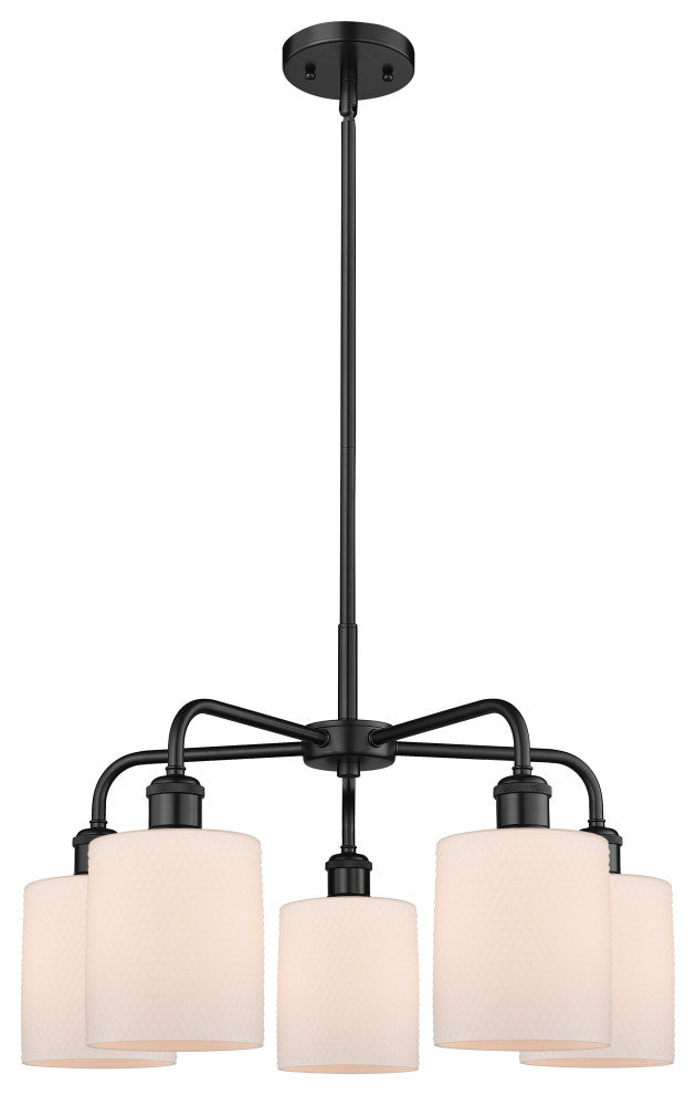 Cobbleskill 5-Light 23" Stem Chandelier, Matte Black Finish, Matte White Shade