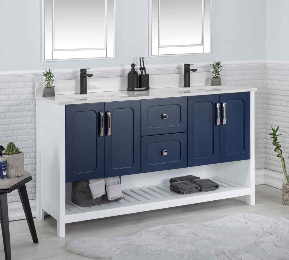 Florin Collection 60" Bathroom Vanity With Sink, Mirror, Countertop, Dark Blue